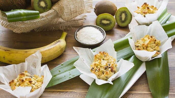 Dolcetti tropicali al cocco, banana e kiwi