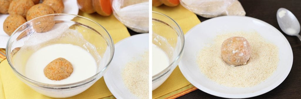 Polpette di zucca con cuore filante – ricetta facile senza uova - Step 9