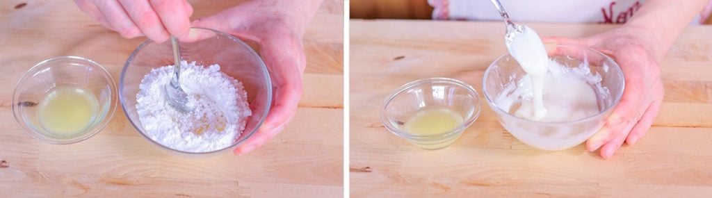 Uniamo qualche cucchiaino di limone fino ad ottenere una glassa bianca e abbastanza densa.