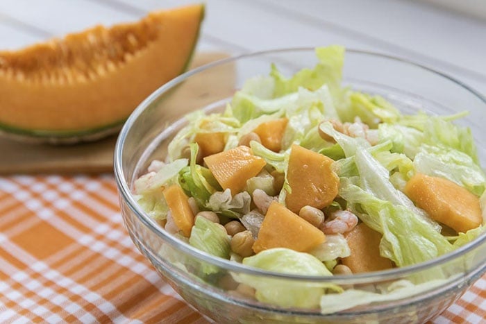 insalata ceci gamberetti e melone