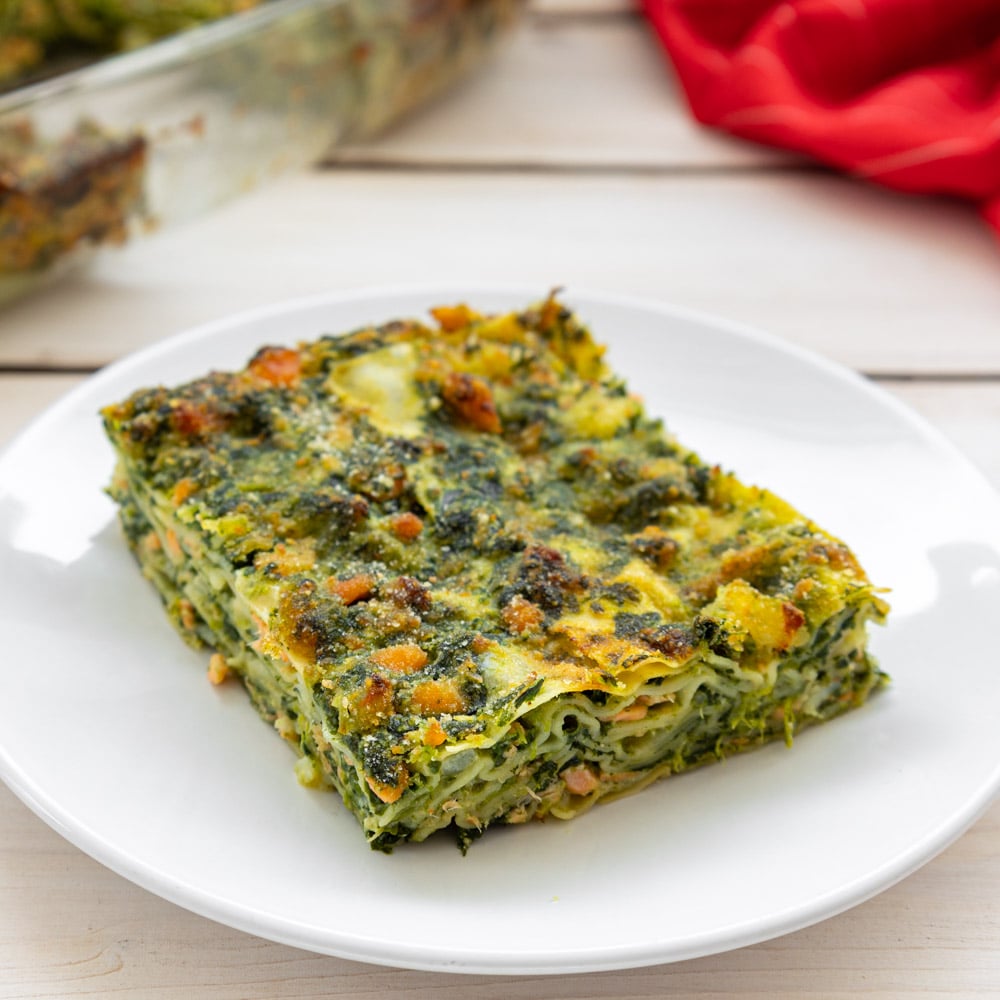 lasagne bianche salmone mazzancolle e spinaci