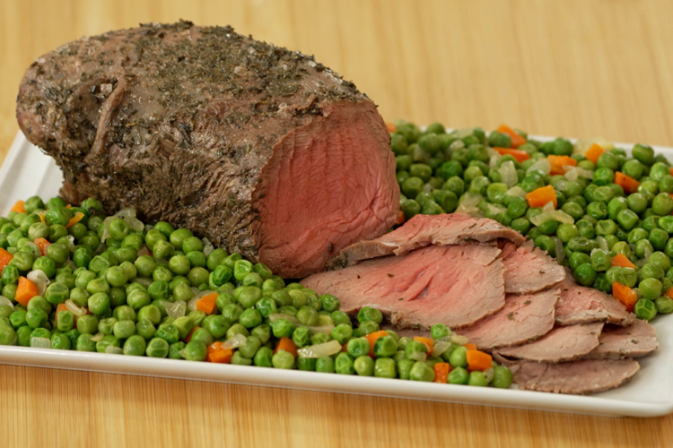 Roast beef al sale con piselli