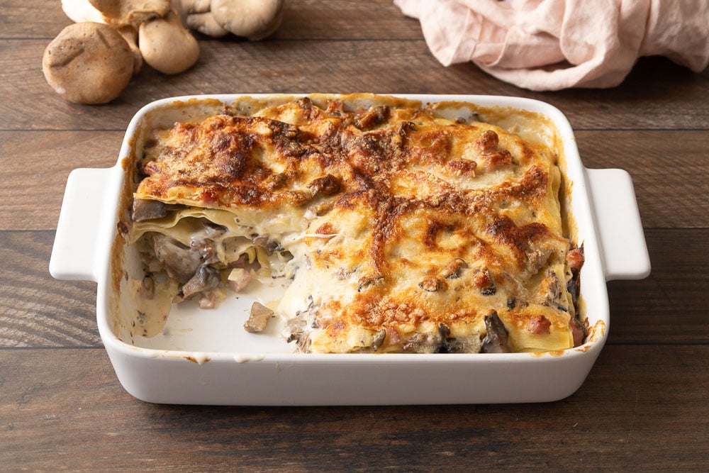 lasagna funghi e prosciutto
